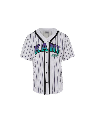 Karl Kani T-Shirt Pinstripe Baseball White-Black-Purple