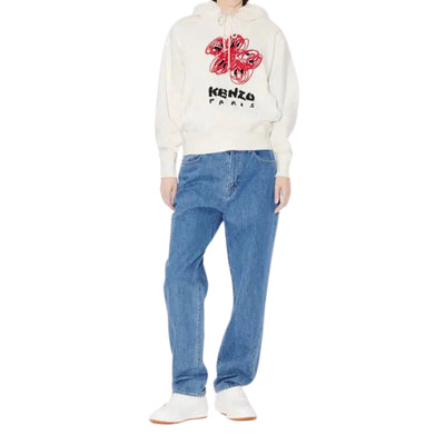 Kenzo Hoodie Drawn Flowers Embroidered White