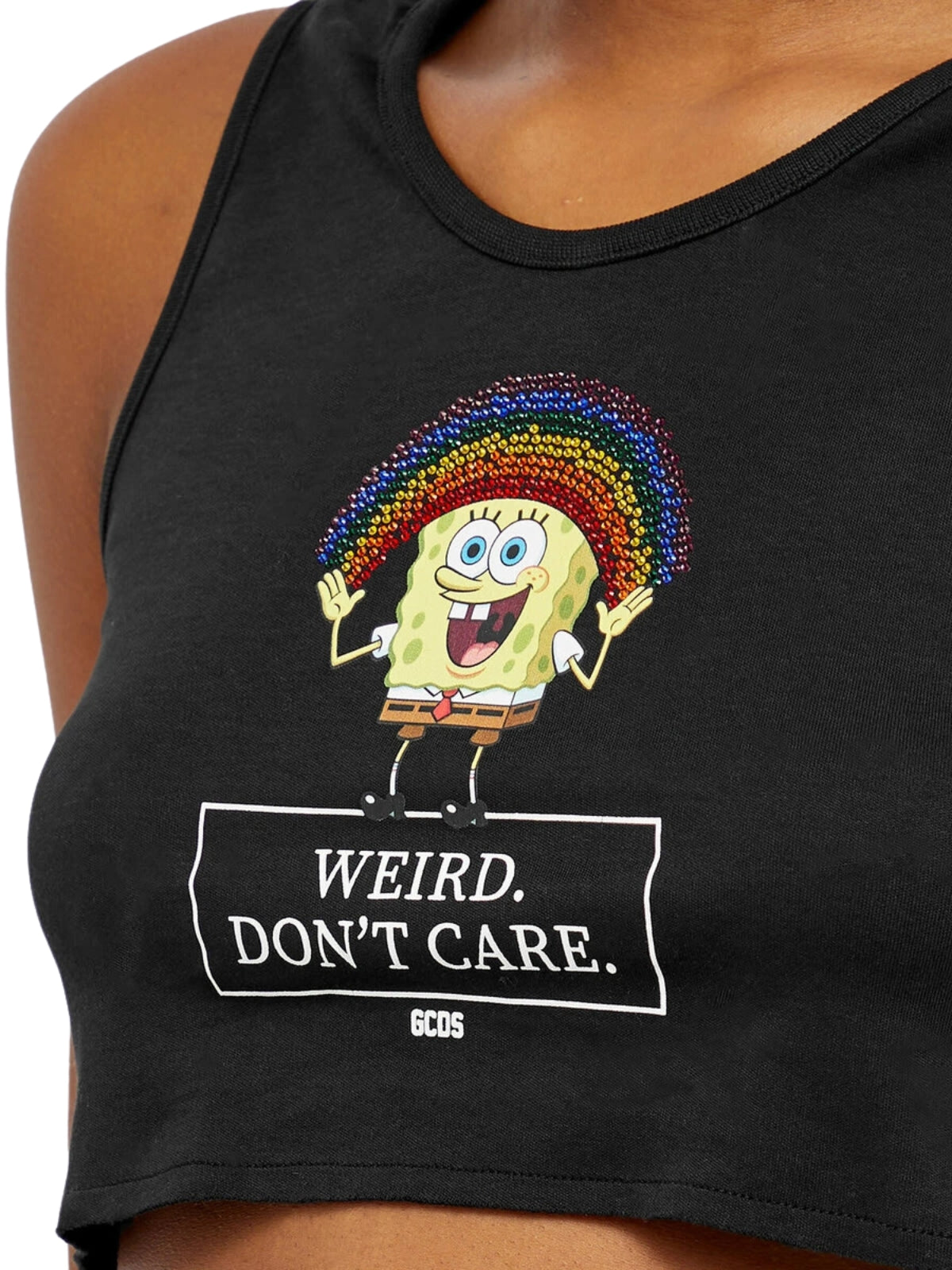 Gcds Crew Crop Top Weird Don't Care Black