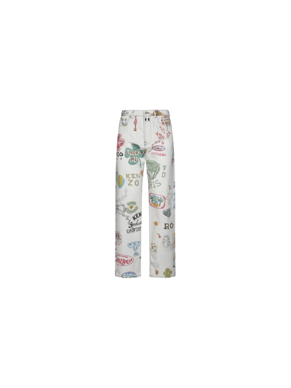 Kenzo Jeans Allover Print Logo Multi Colour